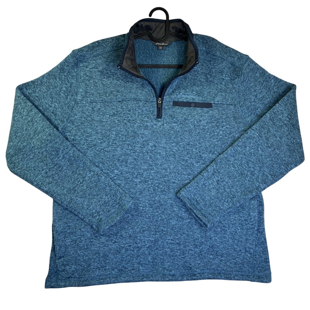 Eddie Bauer Mens XL Blue Heathered Quarter Zip Pullover Sweater Chest Pocket